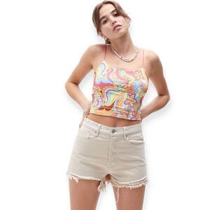 PacSun Eco Beige Ripped Vintage High Waisted Denim Shorts Size 26